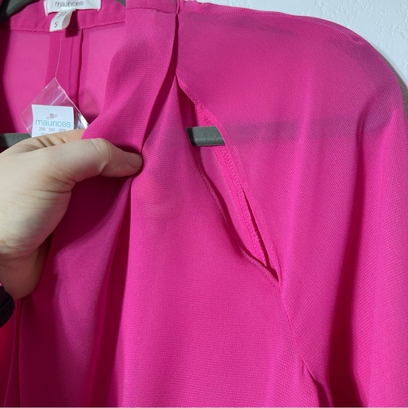 NWT, Maurices Sheer Faux Wrap Blouse. Size Small. Bright Pink. Cutouts - Picture 6 of 9